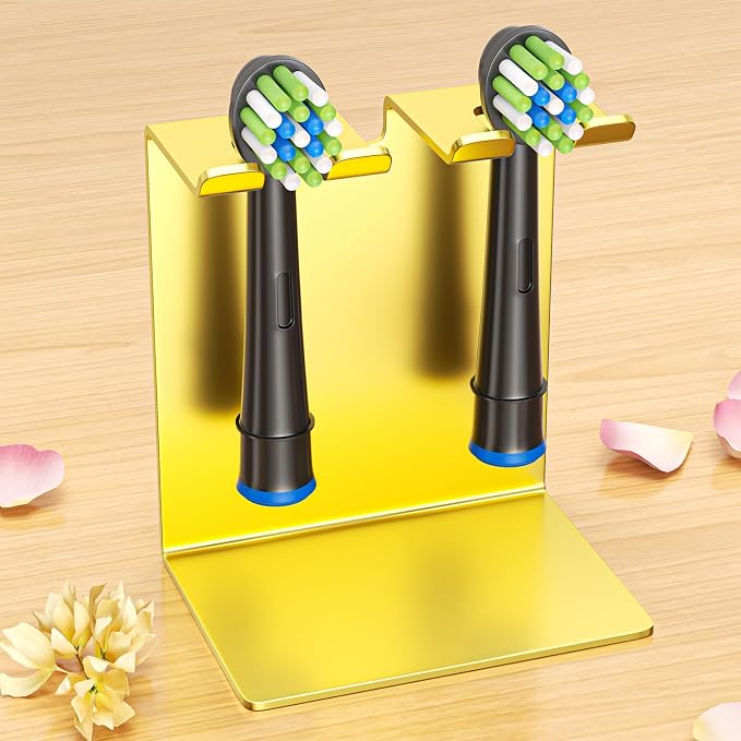 Electric Toothbrush Head Holder, Tooth Brushing Holder, Wall Mounted Toothbrush Holders Shower Bathroom, Self Adhesive or Desktop Tooth Brush Holder Organiser (Gold, Small)