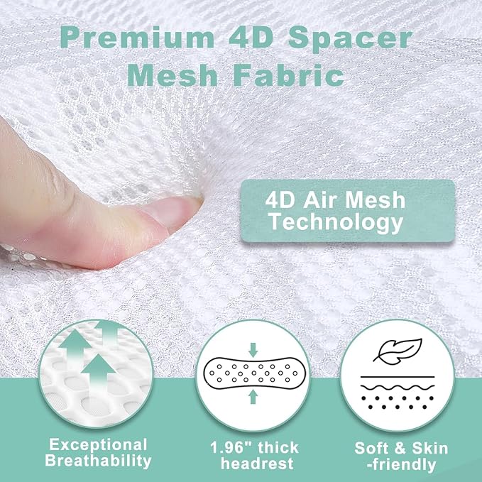 Bath Pillow for Tub,Bathtub Pillow,Bath Pillows for tub Neck and Back Support,4D Mesh Fabric Strong Suction Waterproof Relaxing Headrest,Bath Accessories Spa Gifts