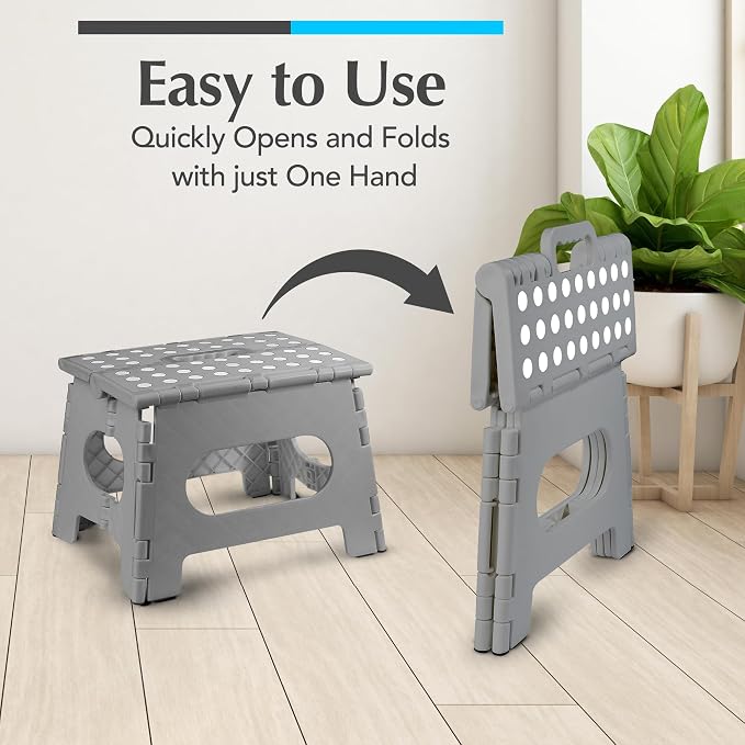 Handy Laundry Folding Step Stool 9 Inch, Grey, Non-Slip Holds 300 lbs | 9 Inch, Grey, Foldable Collapsible Step Stool, Non-Slip, Holds 300 lbs, Kitchen Bathroom Bedroom, Adults