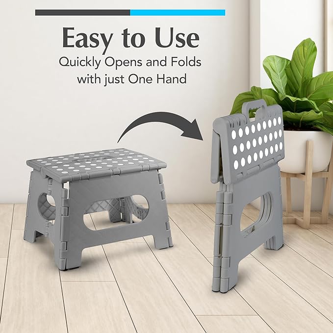 Handy Laundry Folding Step Stool 8 Inch, Gray, Non-Slip Holds 300 lbs | 8 Inch, Gray, Foldable Collapsible Step Stool, Non-Slip, Holds 300 lbs, Kitchen Bathroom Bedroom, Adults