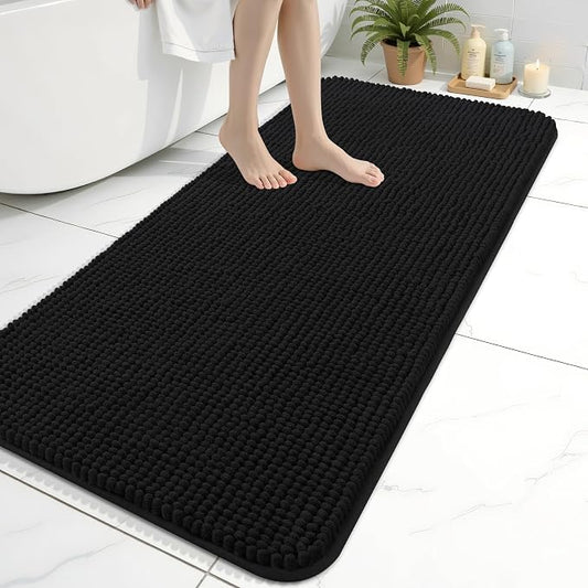 Arotive Chenille Bathroom Rugs 45x27, Soft Absorbent Bath Mat, Black | Rubber Backing, Machine Washable Dry Bath Mats for Bathroom Floor, Tub and Shower, Home Decor Accessories
