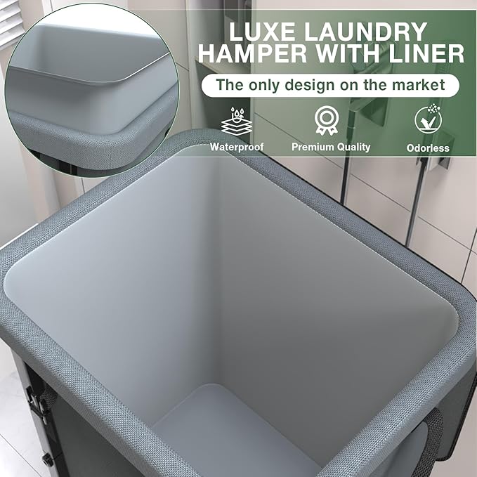 Laundry Hamper with Lid,150L Rolling Laundry Basket with Wheels,Grey | Dirty Clothes Hamper with Metal Frame and Removable Bag Design,Large Rolling Hampers for Laundry Room, Bedroom,Dorm
