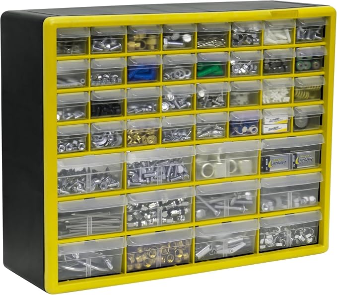 Akro-Mils 44-Drawer Plastic Storage Cabinet, 20"W x 6"D x 16"H, Yellow | Plastic Cabinet w/ Drawers for Garage Organization, Beads, Building Bricks Storage, Teacher Toolbox, Makeup Organizer, 10144