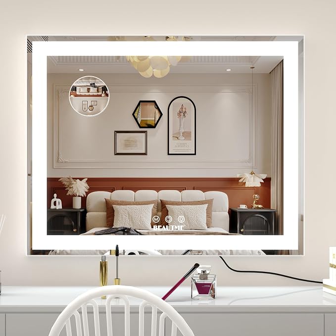 Vanity Mirror With LED Lights - Tabletop Hollywood Makeup Mirror for Bedroom - Aluminium Frame, 48.540.5cm, White