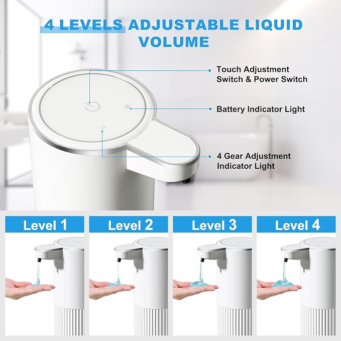 RYTOXILO Automatic Soap Dispenser, 2 Pack White Touchless Liquid Soap Dispenser for Bathroom, 13.5 Fl Oz Plastic Electric Auto Dish Soap Dispensers Wall Mount for Kitchen with Adjustable Volume