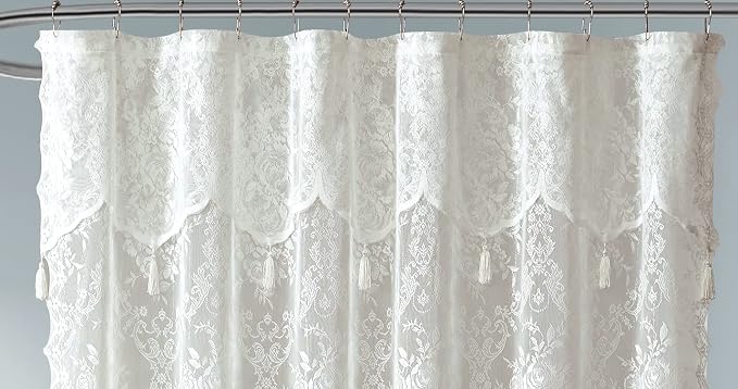 Warm Home Designs Ivory Stall Shower Curtain with Valance. LA Ivory 36 | Small Ivory Shower Curtain 36 x 72 Inches with Attached Valance & Tassels. Luxury Lace Stall Shower Curtain for Bathroom.