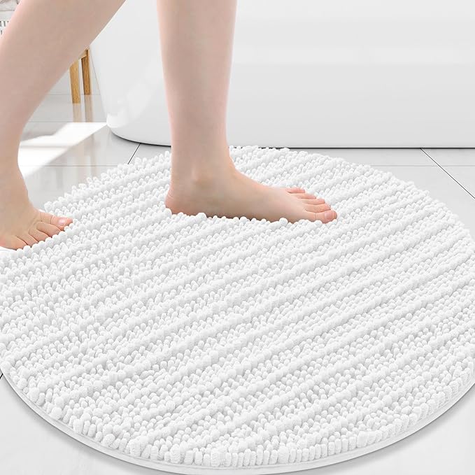 Arotive Round Bathroom Rugs 30x30, Soft Absorbent Chenille Shaggy Bath Mat | White, Machine Wash Dry, Bath Rugs for Bathroom Floor, Tub and Shower, Home Decor Accessories