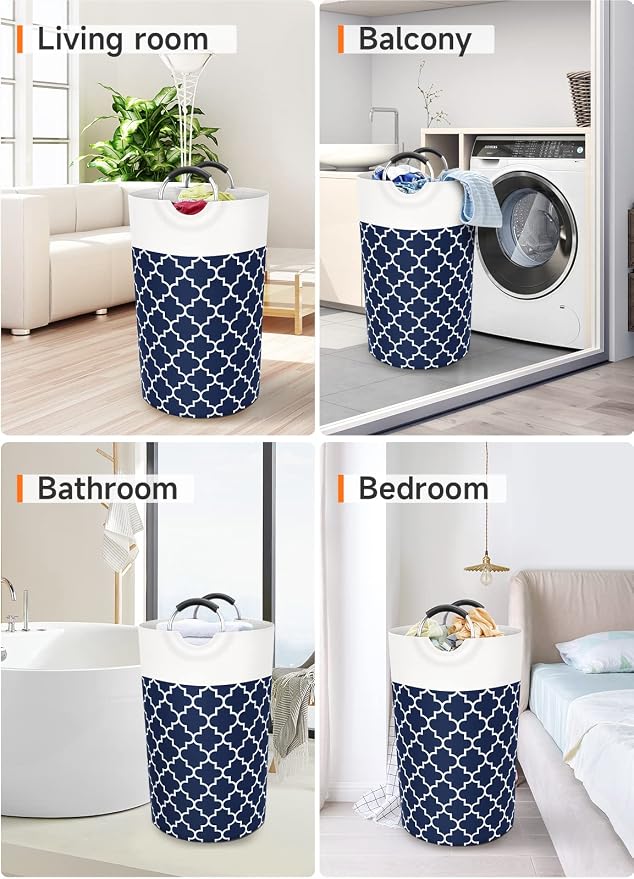 Large Laundry Basket 82L Tall Collapsible Hamper with Handles for Dorm Blue | Freestanding Laundry Hamper, Waterproof Dirty Clothes Storage Bag for College, Bathroom, Foldable Washing Bin for Travel