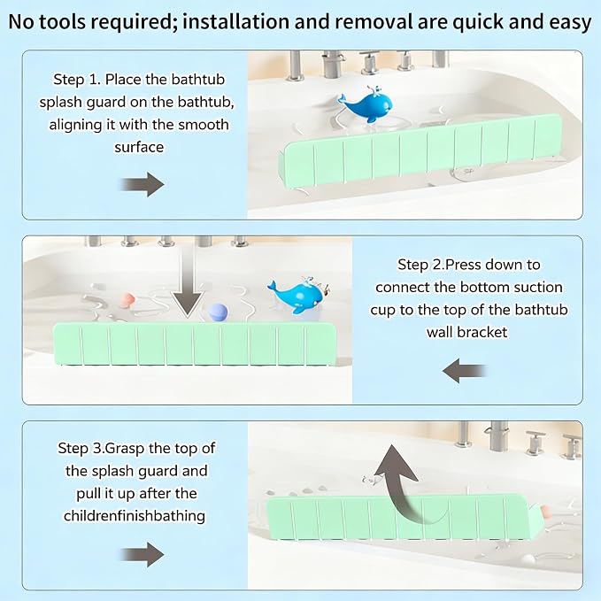 Splash Guard for Bathtub, 31-Inch Silicone Tub Toy Tray for Kids | Bathtub Splash Guard for Kids, Tub Edge Guard with Toy Holder Shelf to Help Reduce Spills and Keep Floors Dry