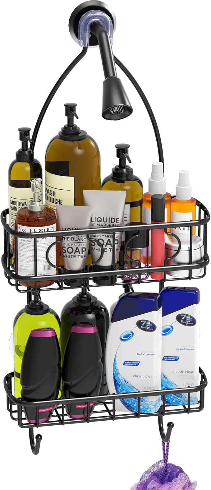 Simple Houseware Bathroom Hanging Shower Head Caddy Organizer, Black | (24 x 10.2 x 4.25 inches)