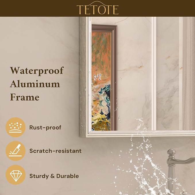 Brushed Nickel Bathroom Mirror 40 x 30 Inch Beveled Frame Vanity Mirror, Tempered Glass, Shatterproof, for Modern Bedroom, Entryway, Living Room