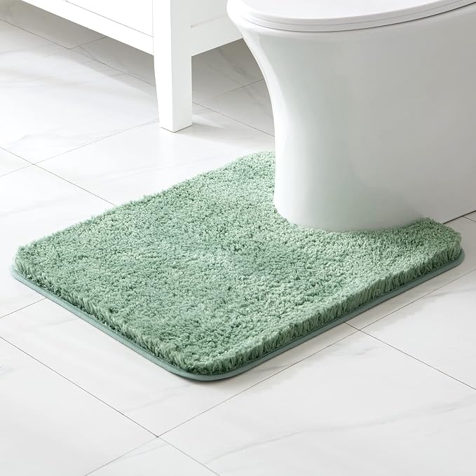 MIULEE Sage Green Microfiber Toilet Bath Rug U-Shaped Contour 20x24 Inch | Absorbent, Non Slip, Quick Dry, Fluffy Bath Rugs for Bathroom Floor Tub Showers, Machine Washable