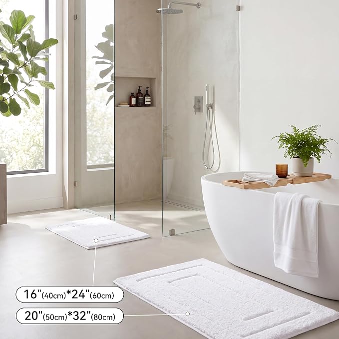 GRANNY SAYS White Bathroom Rug 24" x 36", Non-Slip Microfiber Bath Mat | Ultra-soft, durable TPR backing for reliable grip, fast water absorption, machine washable for Vanity, Shower, Tub