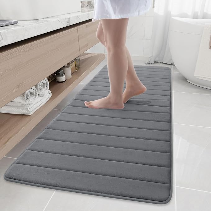 Buganda Memory Foam Bath Mat 70 x 24, Ultra Soft Absorbent Bathroom Rugs | Grey, Machine Washable Quick Dry Bath Mats for Bathroom Floor, Shower and Tub, Home Decor Accessories