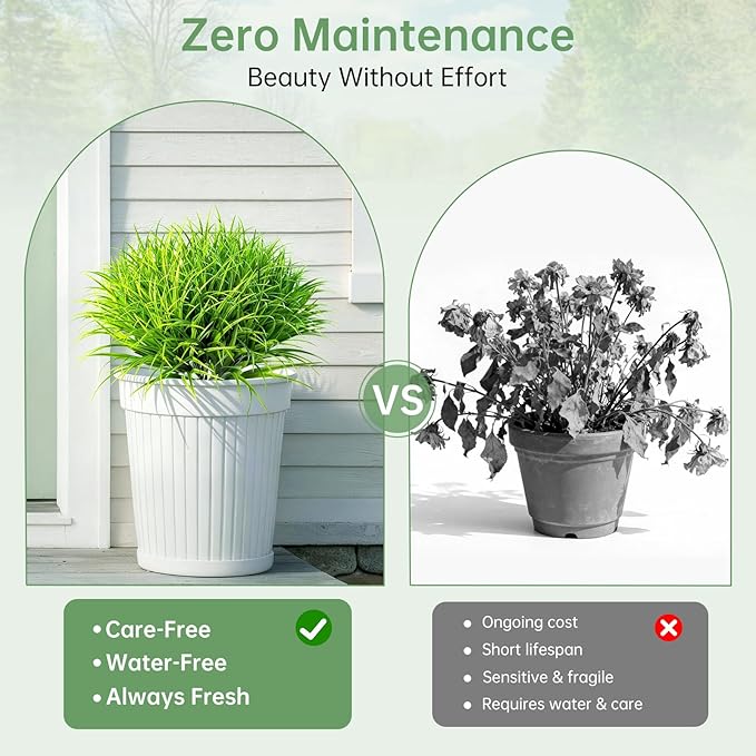Gipsot 15 Bundles Artificial Plants Faux Monkey Grass UV Resistant No-Fade | Adjustable Height Fake Greenery Indoor & Outdoor Decor for Window Garden Porch Patio Pathway Hanging Planter Front Yard