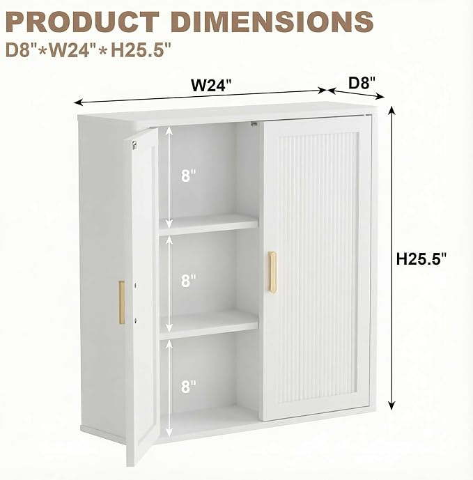 Bathroom Storage Cabinet, Over The Toilet Storage Cabinet, Medicine Cabinet with Adjustable Wood Shelf & Doors for Laundry Room & Kitchen & Living Room(White)