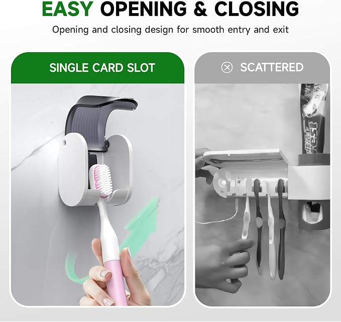 2 Pcs Toothbrush Holders Wall Mounted, Single Slot Design, Shower Self Adhesive Wall Mounted Toothbrush Holder with Cover, Waterproof and Dustproof, Suitable for Bathroom, Family, Travel (Grey)