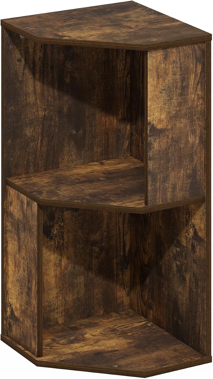 Furinno ECON Corner Shelf, 2-Tier Corner Book Shelf, Standing Storage Shelves, Cube Display Rack, Bookshelf, for Organization and Storage, Living Room, Home Office, Amber Pine