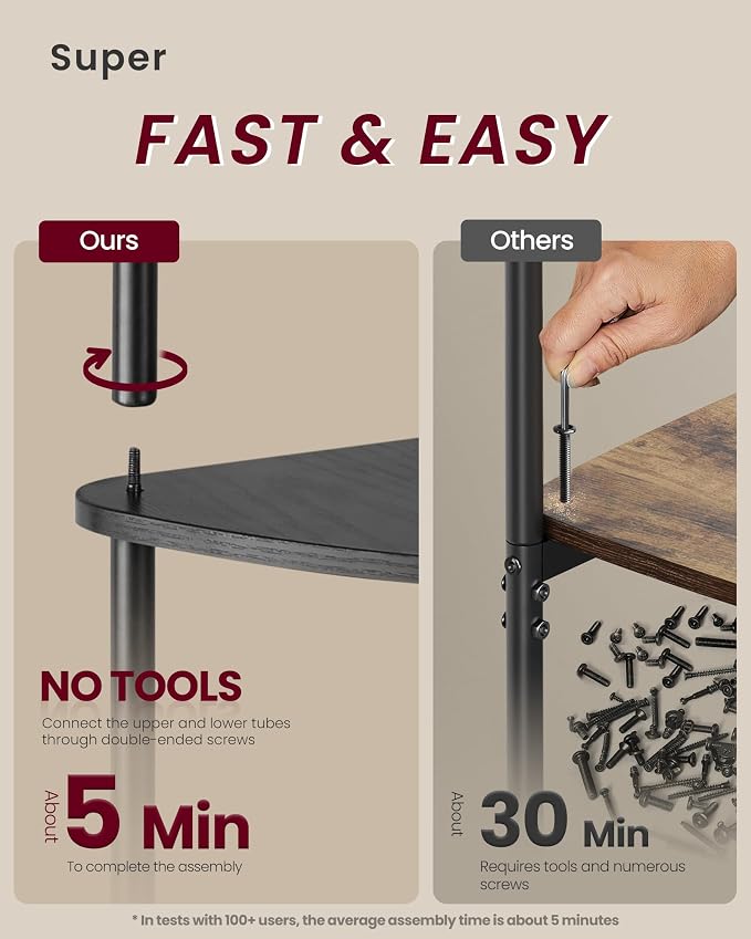 VASAGLE Corner Shelf, Superfast Toolless Assembly, 6-Tier Corner Standing Shelf, Corner Shelf Stand, Living Room, Bedroom, Kitchen, 15.1 x 10.6 x 68.3 Inches, Ink Black ULBC660BE02