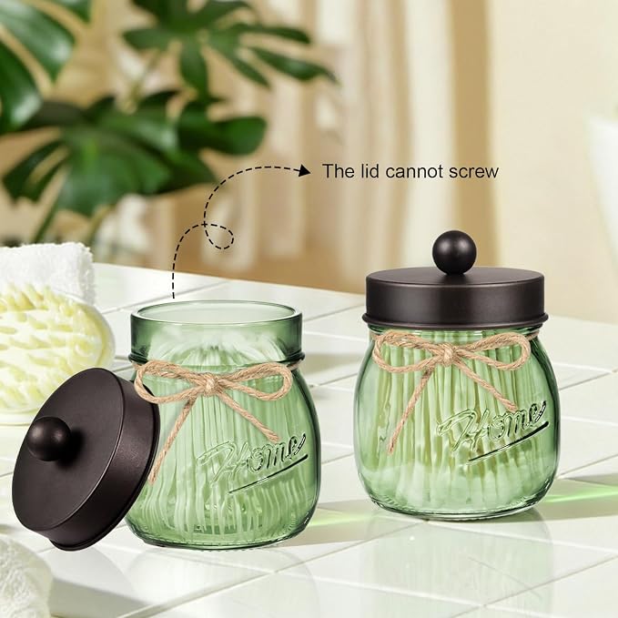 Amolliar Mason Jar Bathroom Accessories Set, 4 Pcs Green Glass Bathroom Set | (Bronze)Lotion Soap Dispenser, 2 Qtip Holders, Toothbrush Holder, Rustic Farmhouse Decor, Bathroom Home Decor For Countertop