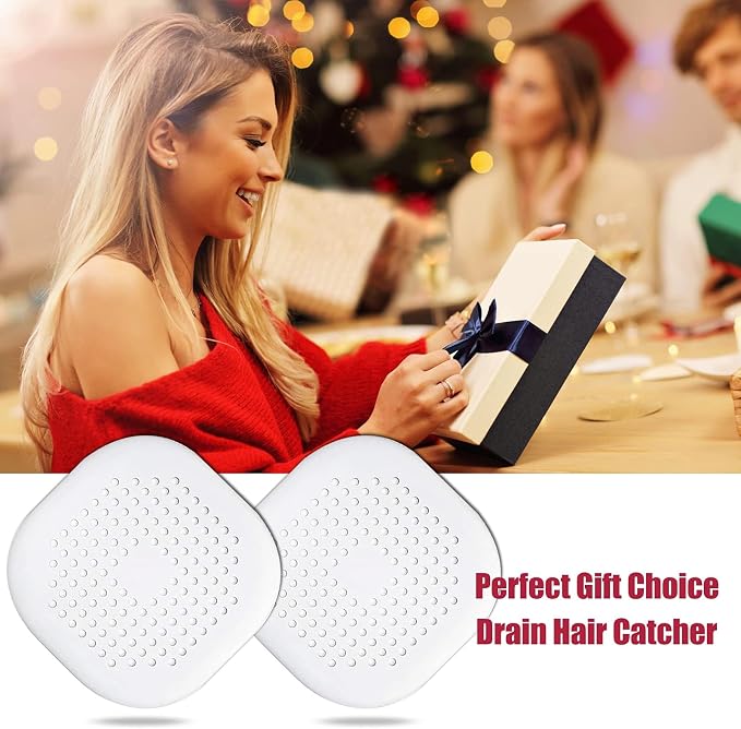 Bovinde Hair Drain Catcher Square for Shower 4PCS (Grey Aluminium White) | Drainer Cover Silicone Hair Stopper with Suction Cups,Protector Accessories,Easy to Install Suit for Bathroom,Bathtub,Sink