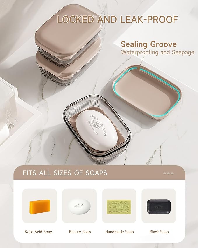 PEISAINOX Travel Soap Case, Leakproof Soap Container with Lid, Portable Bar Soap Holder for Traveling, Soap Dishe for Bathroom, Shower, Gym, School, Camping, Vacation, Outdoor,Travel Essentials