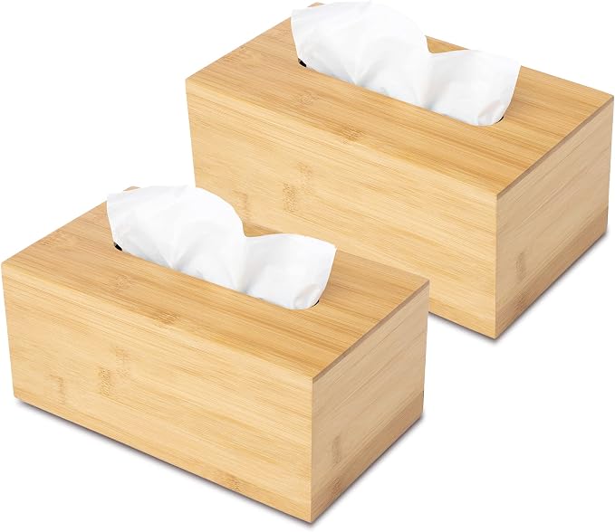 Design Tissue Box Holder - Modern, Minimalist, and Durable Wooden Tissue Box with Sliding Bottom, Easy-Refill - Premium-Quality Bamboo Tissue Box Cover, Fits 184-Count Box, Rectangular, Pack of 2