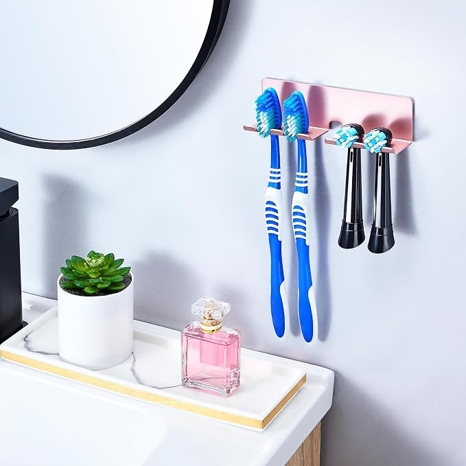 Electric Toothbrush Head Holder, Toothbrush Holders Wall Mounted, Electric Toothbrushs Holder, Bathroom Shower Tooth Brushing Holder, Tooth Brush Head Holder Organiser (Rose Gold, Large)