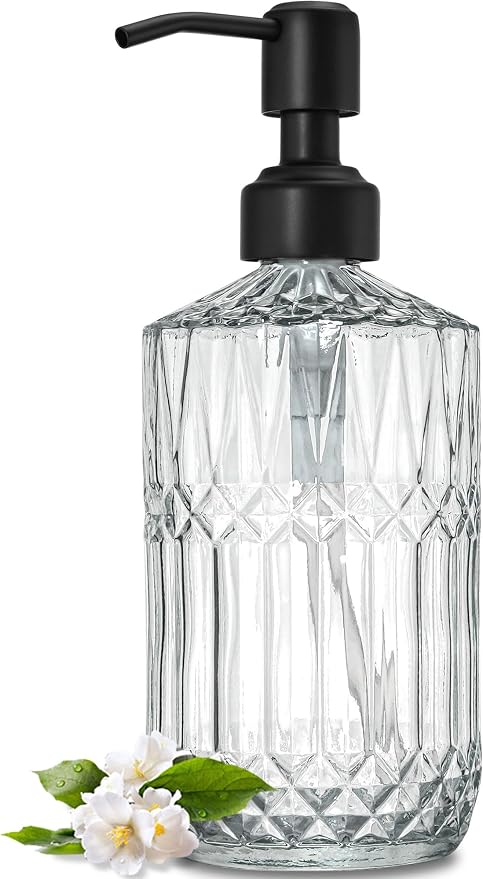 JASAI 18Oz Clear Glass Soap Dispenser with Black Rust Proof Pump | Refillable Kitchen soap Dispenser Thick Glass, Soap Dispenser Bathroom for Hand soap, Dish Soap, Lotion, Body Wash.