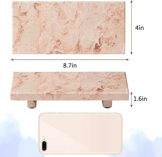 Natural Marble Tray Pedestal Stand, Stone Riser for Bathroom, Kitchen Sink | Stone pedestal riser, unique veining. Hand-polished, waterproof. Soap & vanity display. Perfume & candle catchall. Non-slip.