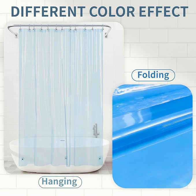 Barossa Design Clear Blue Long Shower Curtain Liner 72x78 | Waterproof PEVA, 3 Bottom Magnets, Metal Grommets, Lightweight Plastic Shower Liner 72 x 78 Inches Height for Bathroom/Tub