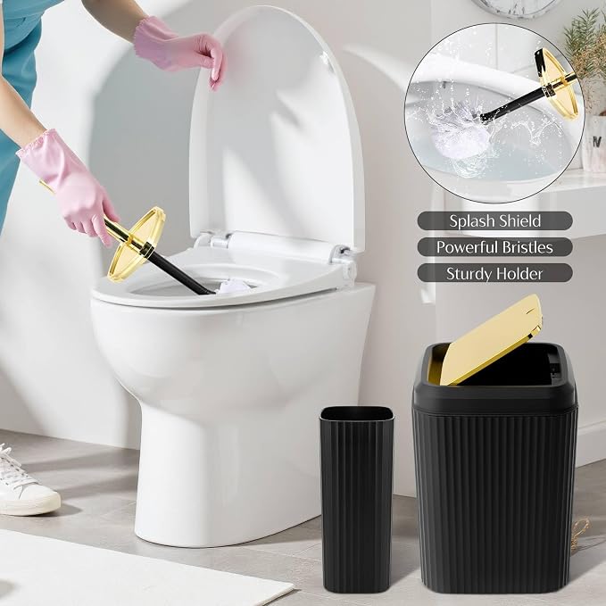 Bathroom Set, Black Bathroom Set Black and Gold Bathroom Accessories Set with Trash Can, 3PCS Soap Dispenser Bathroom Sets