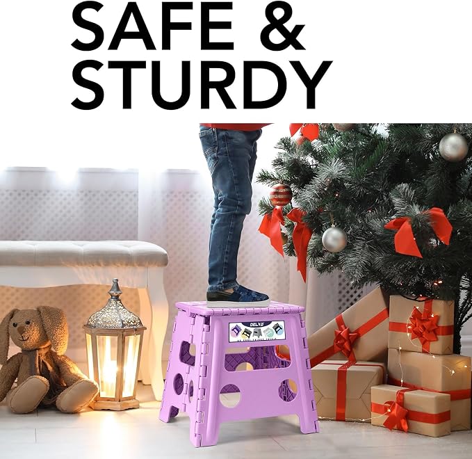 Delxo Folding Step Stool 13 Inch,300 Lbs Step Stool for Adults Purple | Foldable Step Stool 13",Non-Slip Foot Stools with Handle,Lightweight Collapsible stools for Kitchen,Bathroom,Bedroom,Garden