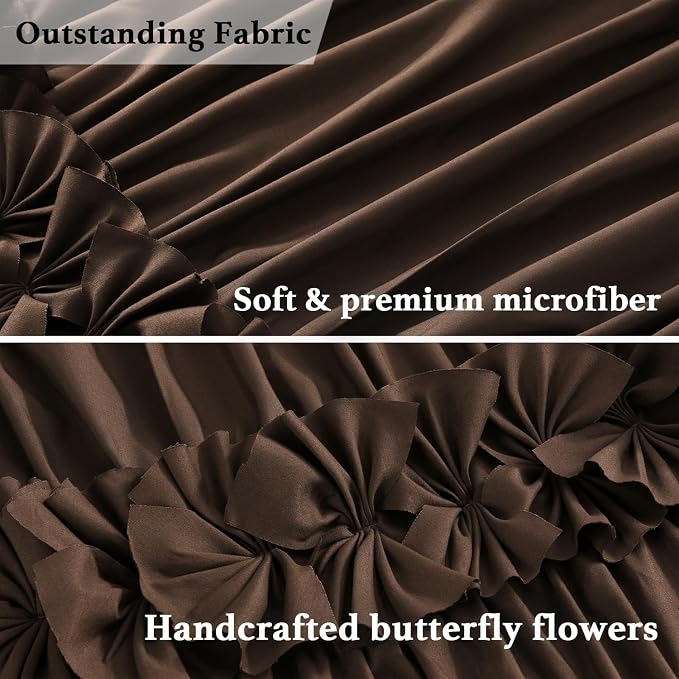 Victorian Chocolate Ruffle Shower Curtain 72" W x 72" H | Vintage Handcrafted Bow Tie Bath Curtain for Master Bathroom, Ruched Microfiber Bathroom Curtain with 12 Buttonholes (LQ-10)