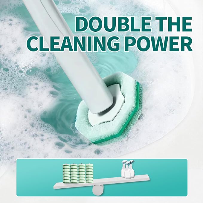 Disposable Toilet Brush, Toilet Bowl Cleaning System with 48 Count Wand Refills, Clean Brush Starter Kit with 1 Wand, 1 Storage Caddy and 1 wall Sticker (White)