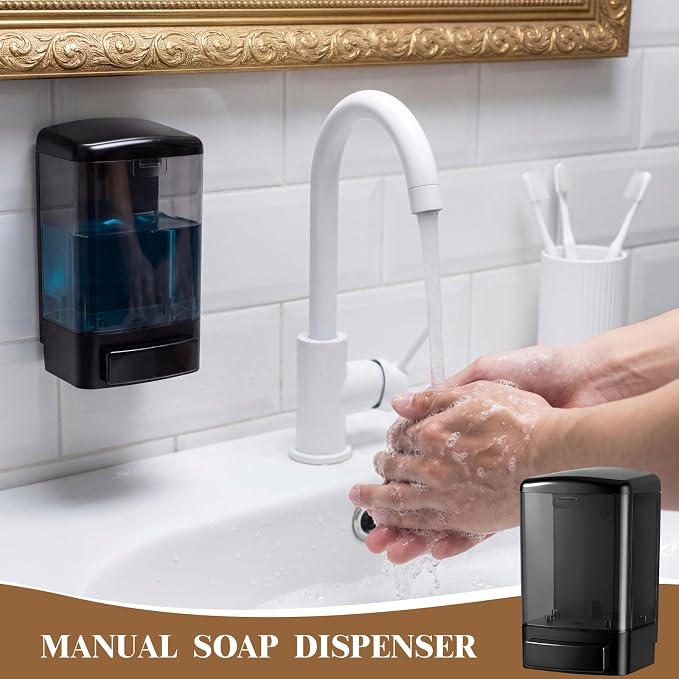 Hushee 6 Pcs Plastic Wall Mounted Soap Dispenser Commercial Manual Soap Containers Wall Dispenser for Kitchen Shower Hotel Liquid Shampoo Gel Chamber (33.8 oz 1000 ml,All Black)