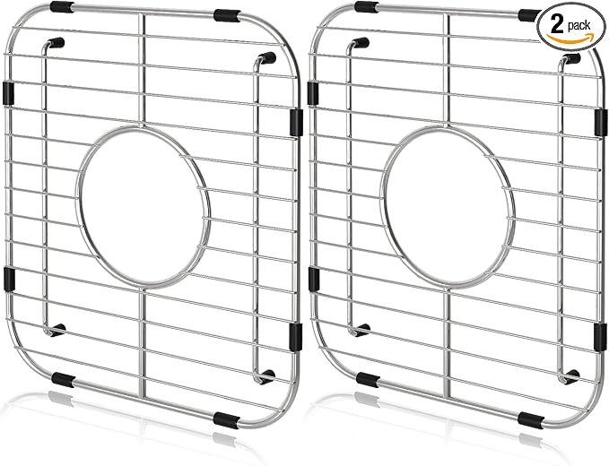 Orgneas Sink Protectors for Kitchen Sink Universal Double Bowl | 304 Premium Stainless Steel Sink Bottom Grid 13.2"x11.6", Kitchen Sink Protector Grid Sink Grate Rack Centered Drain, 2 Pcs