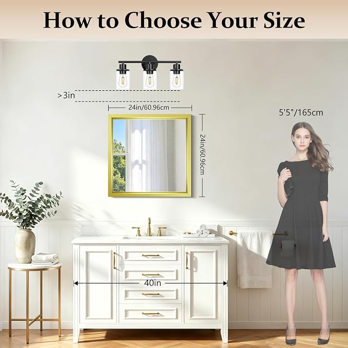 COFENY Bathroom Mirror, 24x24 Brushed Gold Square Mirrors, Thickened Deep Metal Frame Small Bathroom Vanity Mirrors for Over Sink, Bedroom, Entryway, HD Tempered Glass, Horizontally or Vertically