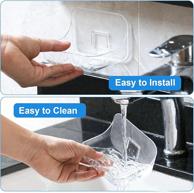 Acrylic Soap Dish, Clear Self Draining Soap Holder, No Drilling | No Tool, Universal and Aesthetics, Waterproof, 2 Pcs Plastic Soap Saver - Bathroom Kitchen Organizer