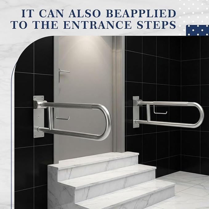 Zonon 2 Pack 30.3 Inch Handicap Grab Bars, Flip up Stainless Steel Toilet Safety Rails, Anti Slip with Paper Holder, Extra Long Bathroom Support Rail for Elderly Disabled Pregnant (Classic)