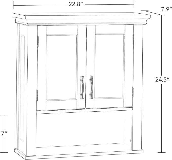 RiverRidge Somerset Two-Door Bathroom Storage, Gray Wall Cabinet, Grey, Set 1 | Open Display Shelf, Adjustable Interior Shelf, Two-Tone Handles, Space-Saving, Laundry Storage