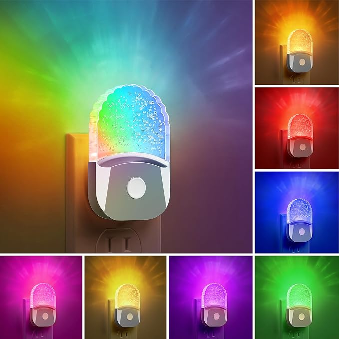 8-Color RGB Night Lights Plug Into Wall [2 Pack],Kids Night Light | Color Changing RGB LED Night Light,Dusk to Dawn Sensor,for Bathroom Decor Hallway Stairway,Chrome Cover