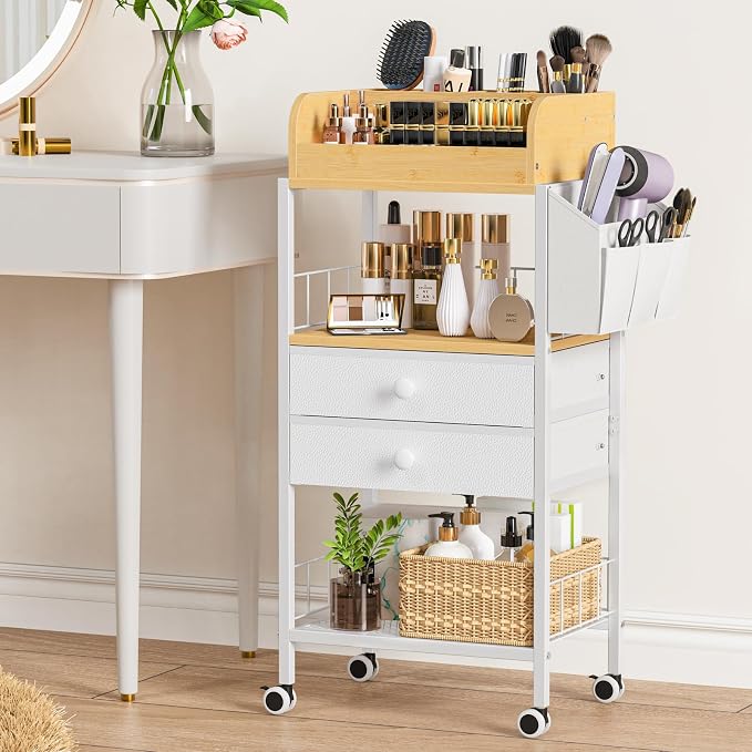 Snughome Makeup Organizer, Floor Skincare Organizers Cart with Drawers | Vanity Beauty Organizers , Cosmetics Display Cases Holder for Skin Care Nail Polish Perfume Makeup brush Hair Tool