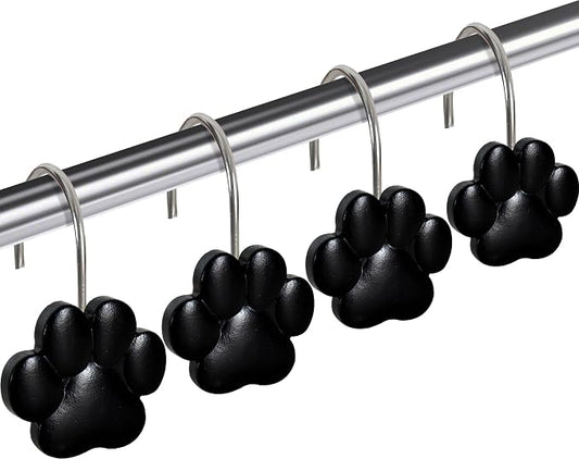 12-Piece Cat Paw Print Shower Curtain Hooks for Bathroom | Cute Dog Paw Print Decorative Shower Curtain Hooks, Stainless Steel Shower Hangers Rings