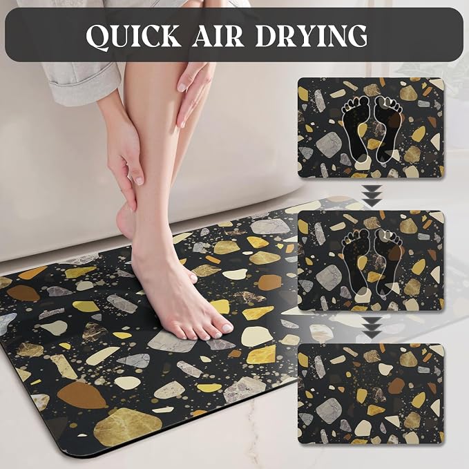 MontVoo -Bath Mat-Non Slip Thin Bathroom Rugs Fit Under Door- Quick Dry Absorbent Faux Suede Surface Grey Bathroom Floor Mats-Shower Rug for in Front of Bathtub Shower Black & Multi Color 16x24