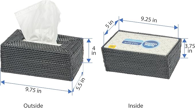Kouboo Loma Rectangular Rattan Tissue Box Cover - Parent (Solid Black)