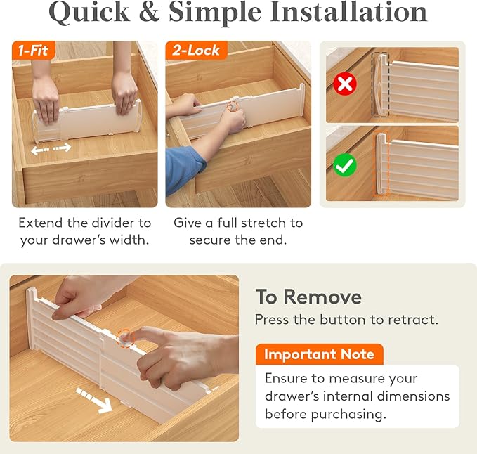 Lifewit 5" Tall Drawer Dividers, Adjustable Deep Drawer Organizer Clothes | 5 Pack 11.5"-18.5" Expandable White Plastic Separators for Dresser, Kitchen, Cabinet, Closet, Office Organization & Storage