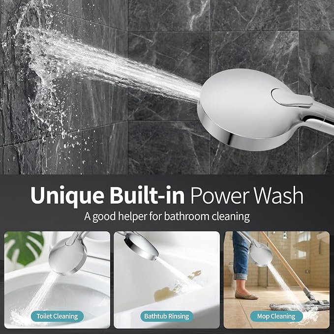 SR SUN RISE NSF Certified Filtered Shower Head with Handheld for Hard Water to Remove Chlorine High Pressure 9-Spray Setting (with Power Wash) Anti-Clog Nozzles (4 Filters, Chrome)