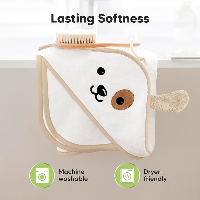 KeaBabies Hooded Baby Towel for Newborn, Baby Bath Towels (Dog, 30x30) | Viscose Derived from Bamboo, Large Baby Towels with Hood, Boys, Girls, Toddler, Soft Absorbent Baby Bath Essentials