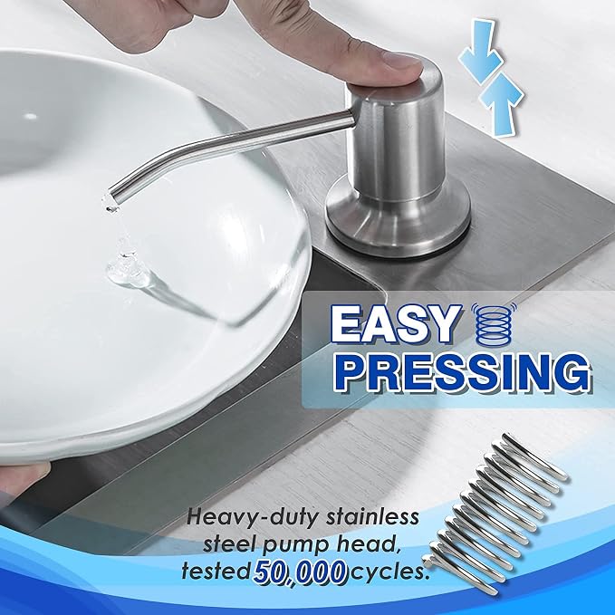 Built in Soap Dispenser for Kitchen Sink WEWE, Stainless Steel | Brushed Nickel in Counter soap Dispenser, Refill from The Top, 10oz Large Liquid Bottle
